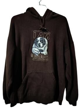 M1310) Vintage I Am the Big Dog Brown Graphic Pullover Hoodie Large
